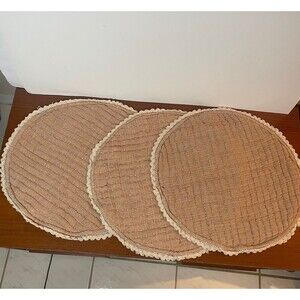 RACHEL ASHWELL THE FARMHOUSE  Placemats (3) 15 Inch Round Tan, Crochet Lace Trim
